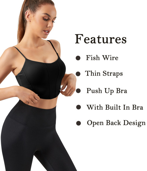 Spaghetti Thin Strap Sports Bra Black | Retail