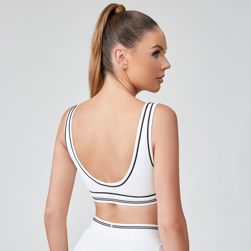 White Color-Blocked Tennis Sports Bra | Wholesale