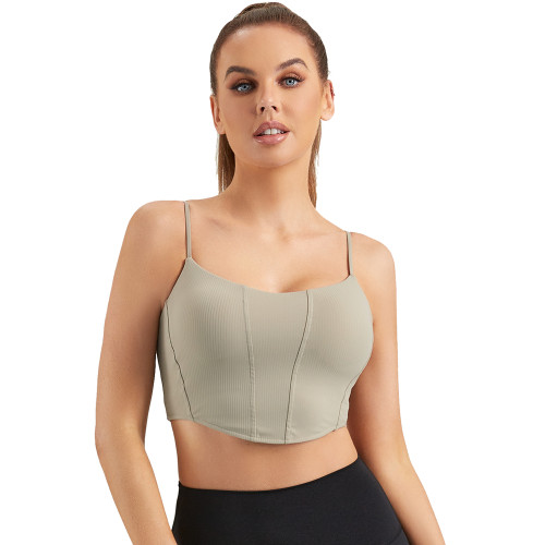 Spaghetti Thin Strap Yoga Bra Khaki | Retail