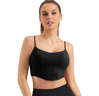 Spaghetti Strap Sports Bra | Black Bulit in Bra Crop Tops | Retail