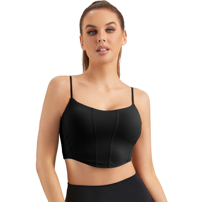 Spaghetti Strap Sports Bra | Black Bulit in Bra Crop Tops | Retail
