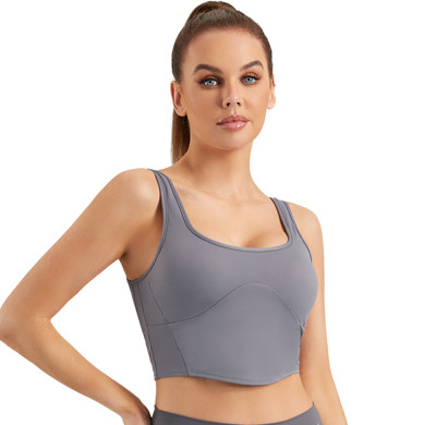 Longline Sports Bra | Scoop Neck Bulit In Bra | Retail