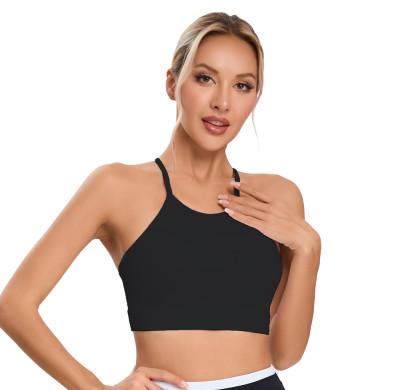 High Neck Halter Sports Bra Black | OEM