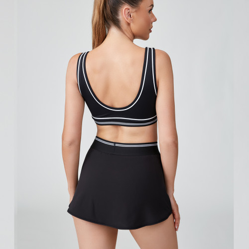 Built In Yoga Sports Bra & Tennis Skirt Black | Sets