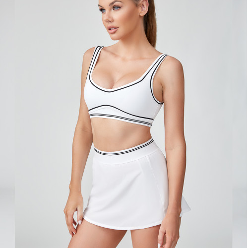 Built In Yoga Sports Bra & Tennis Skirt White  | Sets