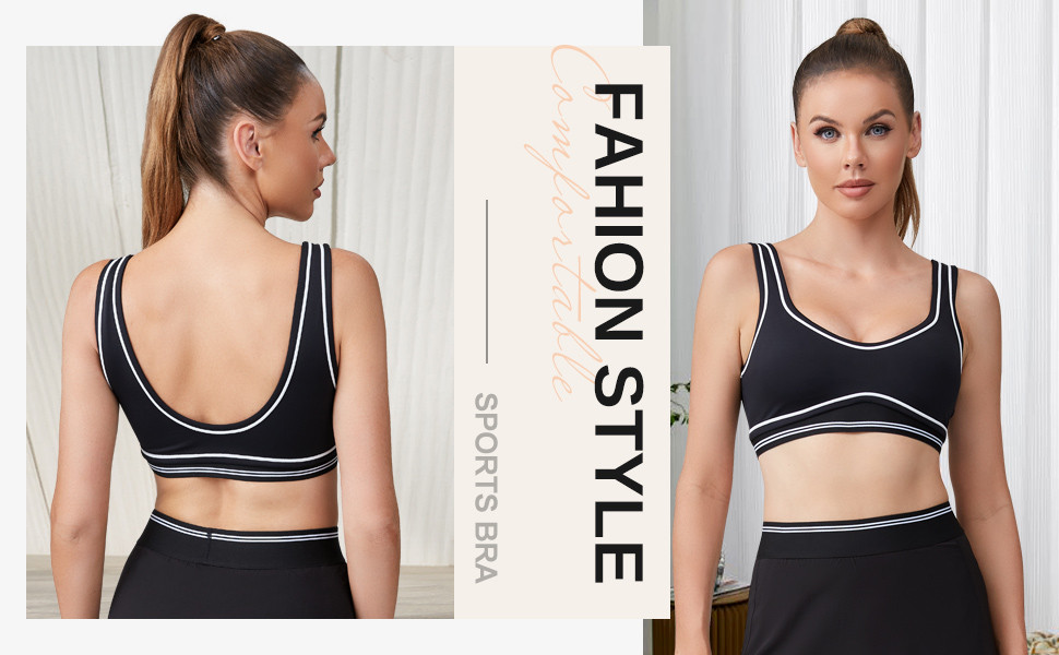 Scoop Neck Tennis Sports Bra Black