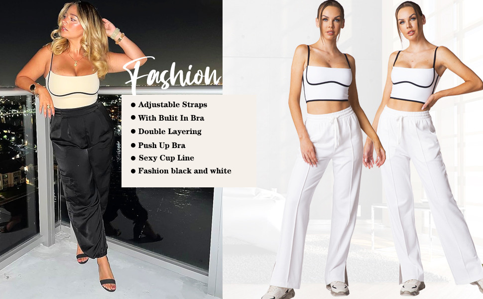 Stylish black and white push-up sports bra outfit for women
