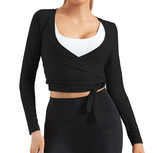 Women Lightweight Ballet Cardigans | Strap Twist Front Casual Sports Tops | Retail