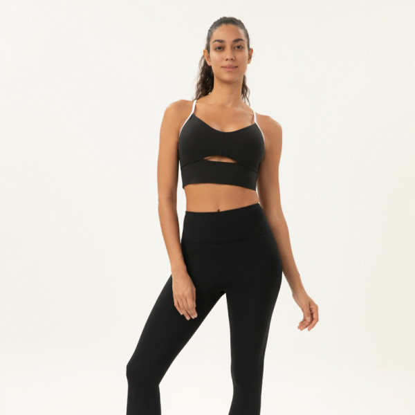 Cutout Sports Bra with Crisscross Back & Contrast or Solid Strap Options | Retail