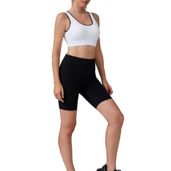 Womens Tennis Ribbed Color Block Cotton Sports Bra Workout Fitness Square Neck Built-in Pads Waistband Bras Top | Retail