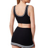 Womens Tennis Ribbed Color Block Cotton Sports Bra Workout Fitness Square Neck Built-in Pads Waistband Bras Top | Retail