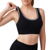 Womens Tennis Ribbed Color Block Cotton Sports Bra Workout Fitness Square Neck Built-in Pads Waistband Bras Top | Retail