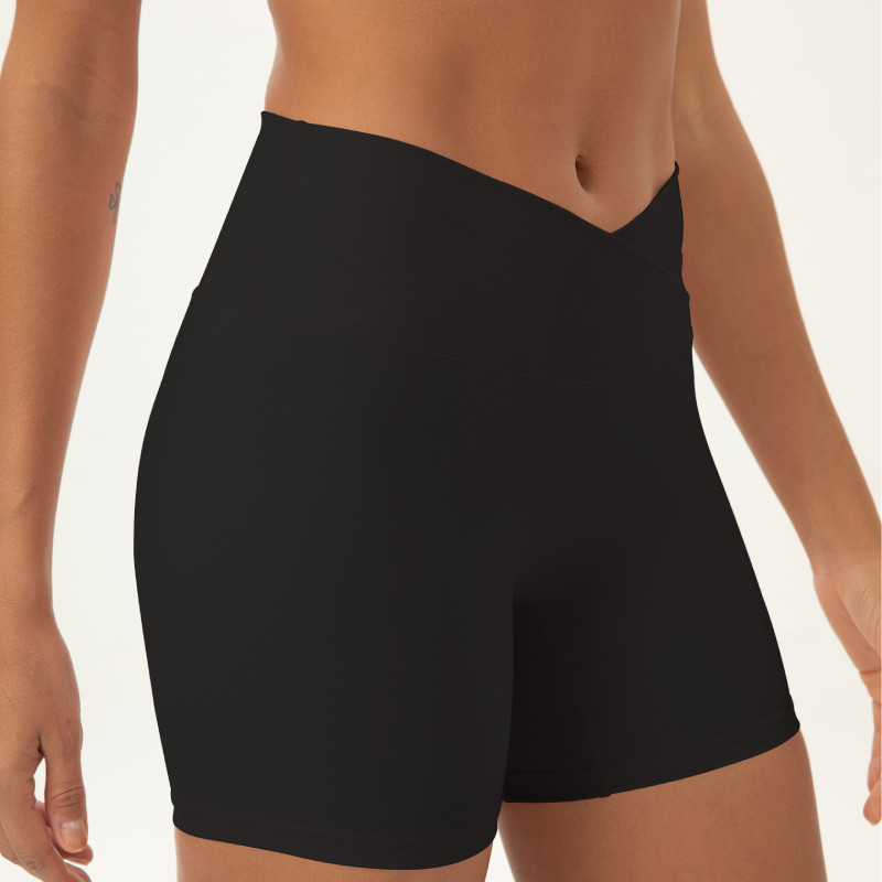 Black high-waist gym shorts for women, minimalist activewear