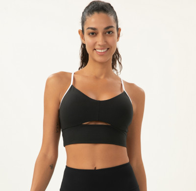 Cutout Sports Bra with Crisscross Back & Contrast or Solid Strap Options | Retail