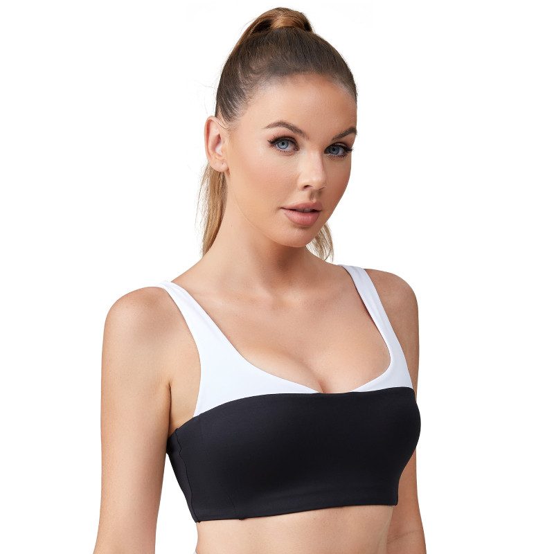 Black and white color block sports bra for gym, layering, and everyday athleisure wear