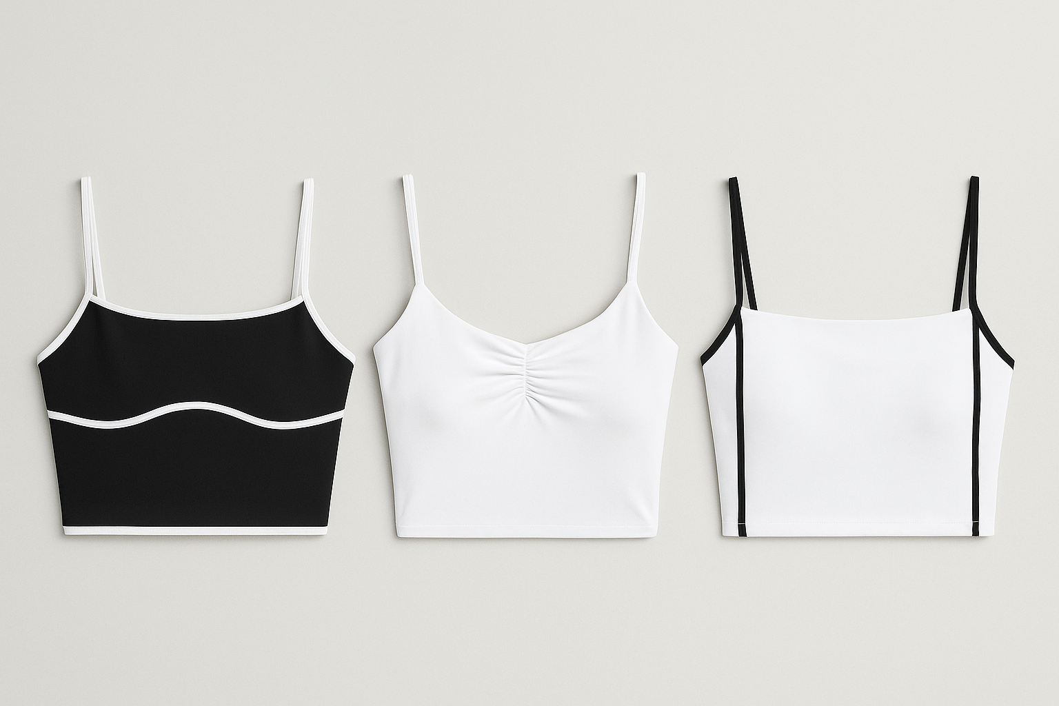 Minimalist black and white sports bras from Shevigor