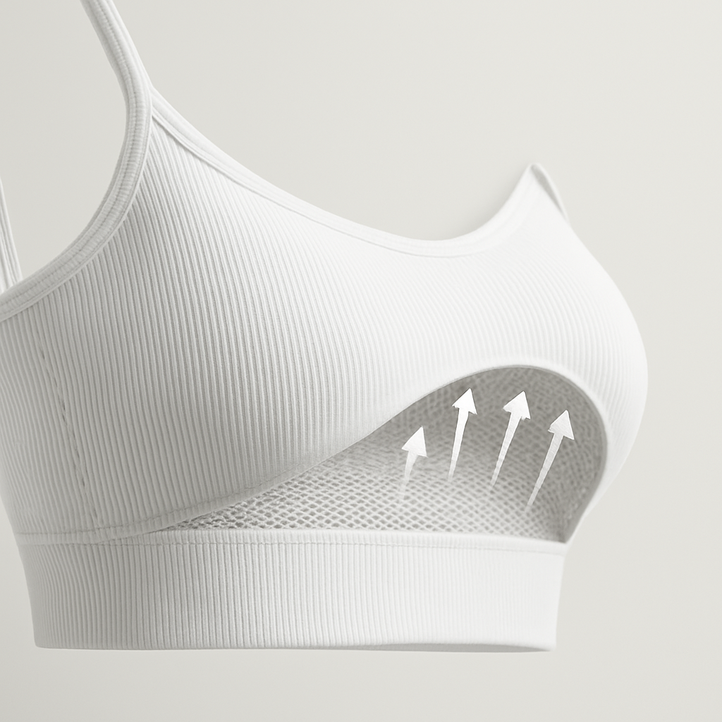 Close-up of breathable ribbed sports bra fabric – Shevigor