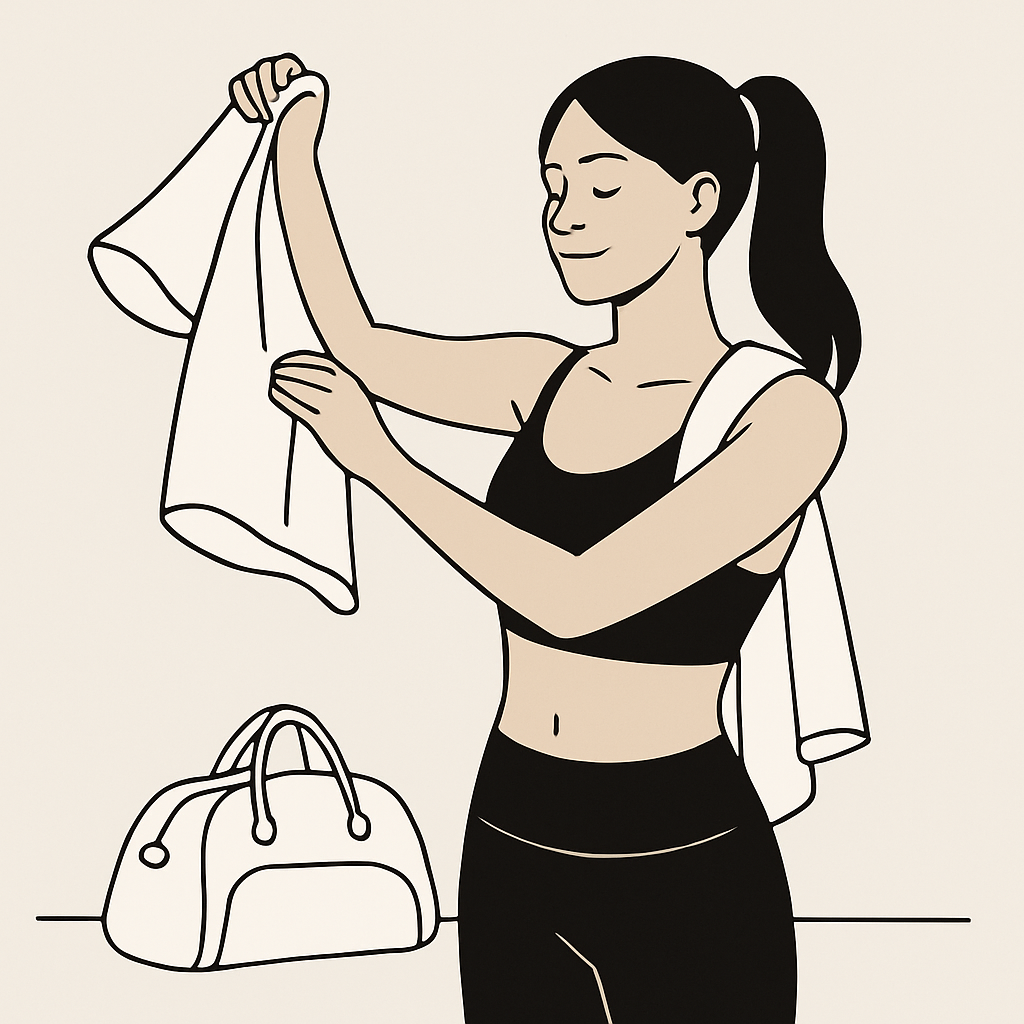 Minimalist illustration of woman changing after workout – Shevigor lifestyle