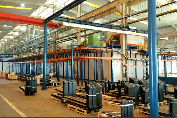 Línea transportadora de recubrimiento en polvo