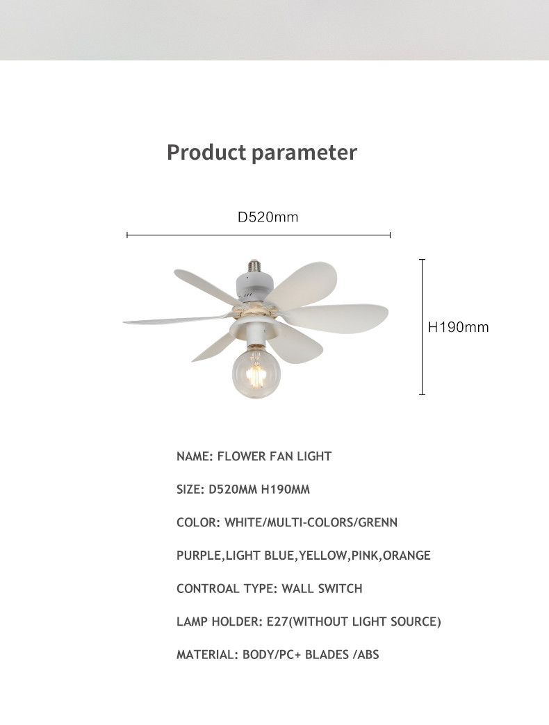 multiple colors available for flower ceiling fan with light 