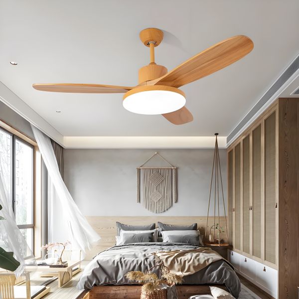 MX-PJ1154  Nordic Solid Wood Frequency Conversion Living Dining Dedroom Ceiling Fan with Light