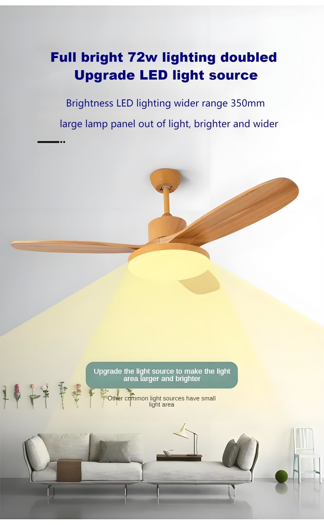 MX-PJ1154  Nordic Solid Wood Frequency Conversion Living DLining Dedroom Ceiling Fan with Light  