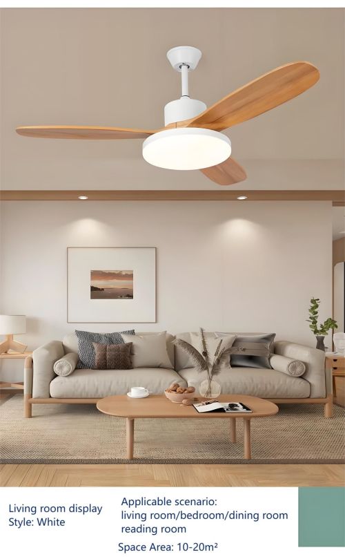 Ventilador de techo de conversión de frecuencia de madera maciza con luz para sala de estar