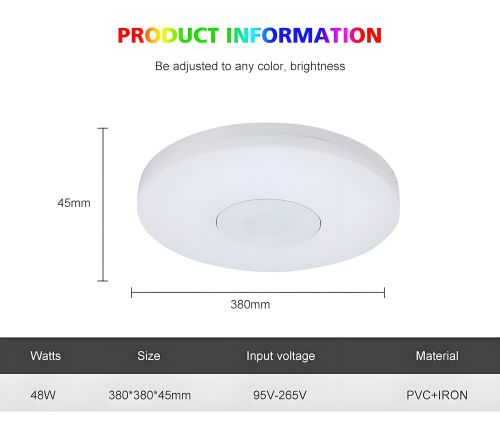 MX-CBXD-R380 Ultra-thin Modern Round Light Fixture RGB 48W Smart Ceiling LED Lighting