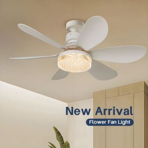 MX--6YHX-R520-B-SJ  Factory Price E27 Crystal Cover Dimmable Timming 2 in 1 Flower Fan Light