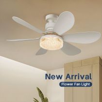 MX--6YHX-R520-B-SJ  Factory Price E27 Crystal Cover Dimmable Timming 2 in 1 Flower Fan Light