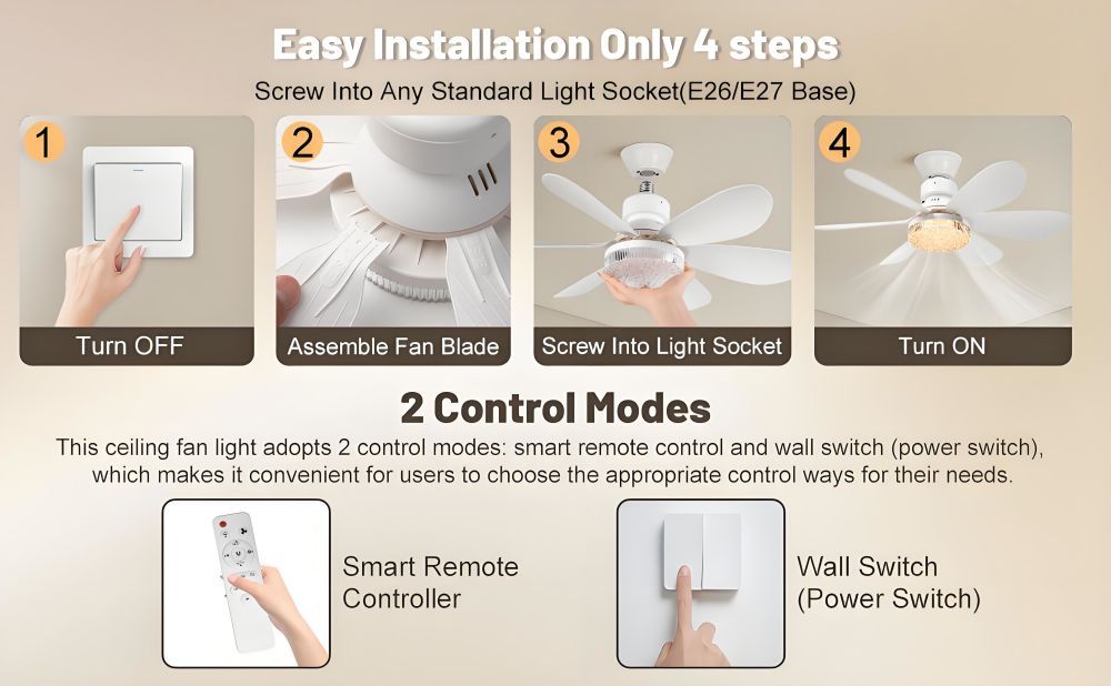 E26 27 socket ceiling flower fan light 