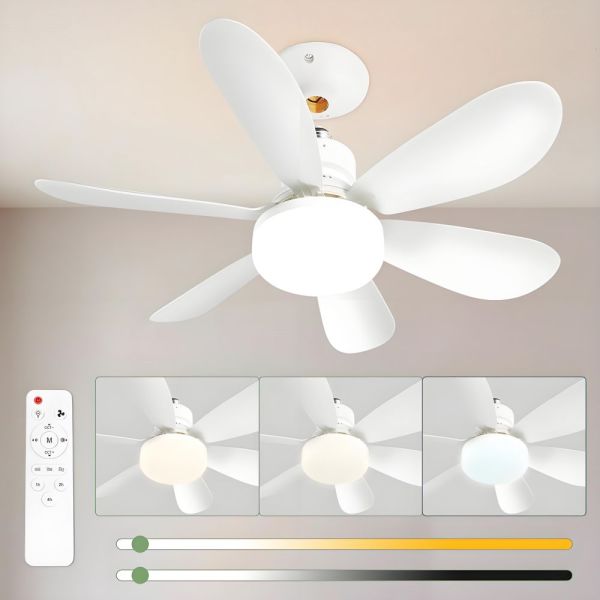 MX--6HX-R520-A-SJ  Factory Price E27 White Cover Dimmable Timming 2 in 1 Ceiling Flower Fan Light