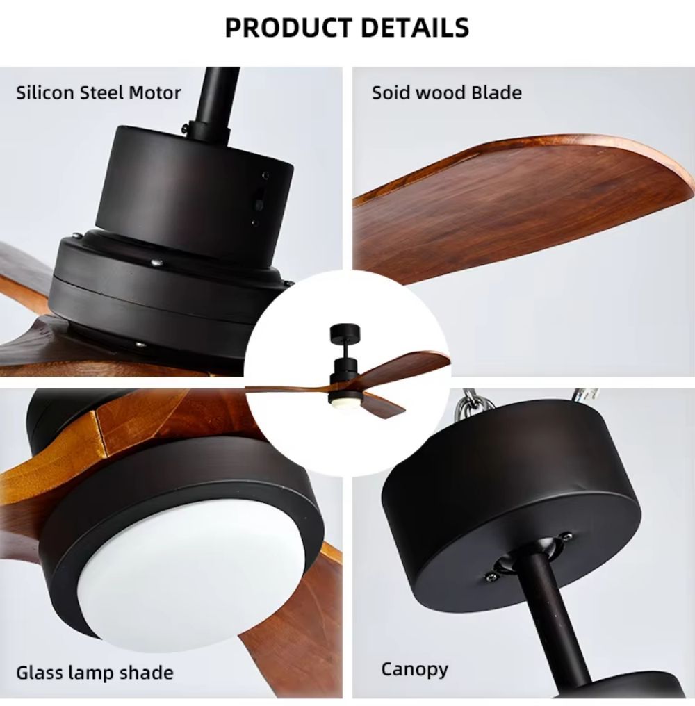 MX-8050 Dimming Remote Control Wooden Ceiling Fan with Light for Kitchen Bedroom Living Room 