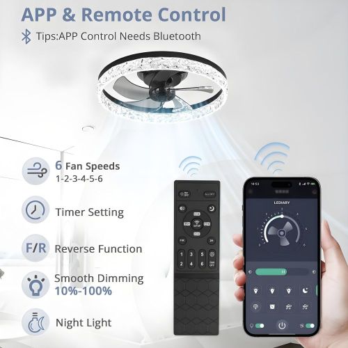 MX-SD8266 6 Speeds Adjustable Flush Mount Bladeless Remote Control Modern Ceiling Fan with Light