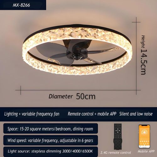 MX-SD8266 6 Speeds Adjustable Flush Mount Bladeless Remote Control Modern Ceiling Fan with Light