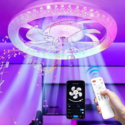 MX-BNS1087  Low Profit Bluetooth Remote Control Dimming Smart RGB-LED ceiling fans with lights