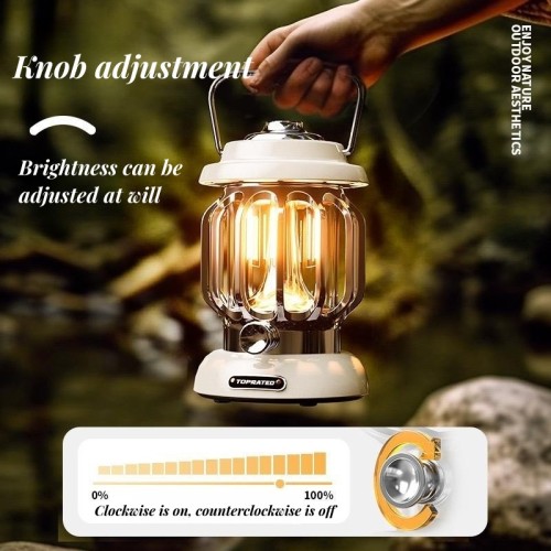 Waterproof Emergency Powered Rechargeable Vintage Hung and Placed Portable Camping Tent Lamp