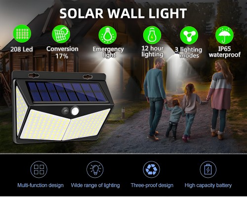 Classic Decoration Outdoor Lights IP65 Waterproof Motion Modern Hotel SMD 2835  Led Solar Wall Lamp