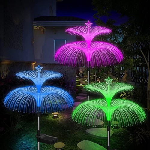 Outdoor Yard Garden Waterproof 7 Color Changing Double Jellyfish and Star Solar Flower Lights