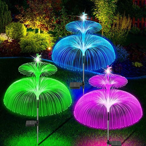 Outdoor Yard Garden Waterproof 7 Color Changing Double Jellyfish and Star Solar Flower Lights