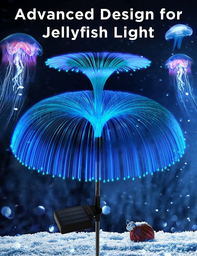 Outdoor Yard Garden Waterproof 7 Color Changing Double Jellyfish and Star Solar Flower Lights 