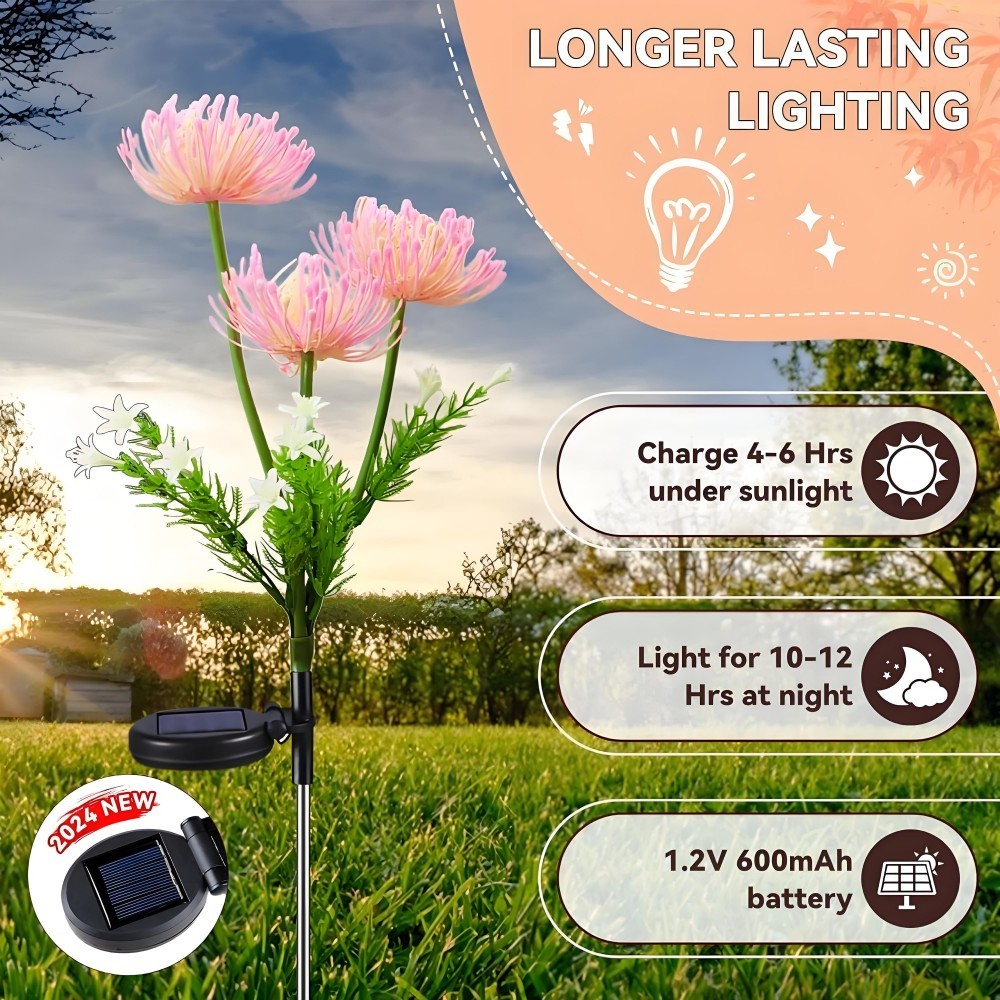 Garden Decoration Outdoor Glowing Flower Stems Solar Lights 