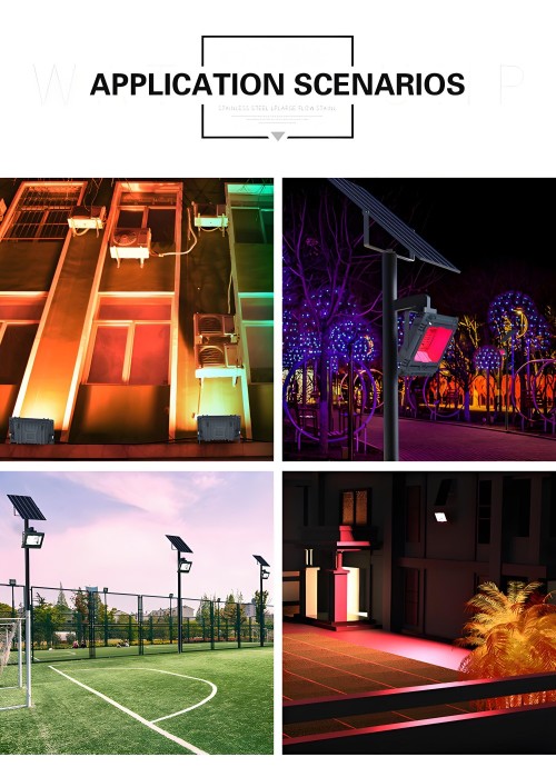 Smart Control Solar Luminaire with Bluetooth Music Rhythm IP67 800W RGB Solar LED Flood Light