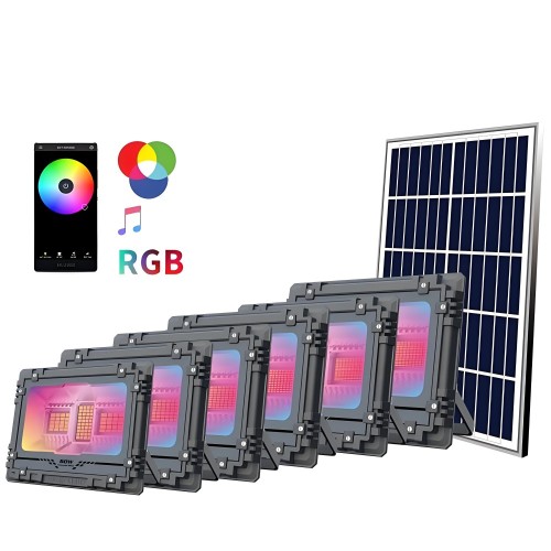 Smart Control Solar Luminaire with Bluetooth Music Rhythm IP67 800W RGB Solar LED Flood Light