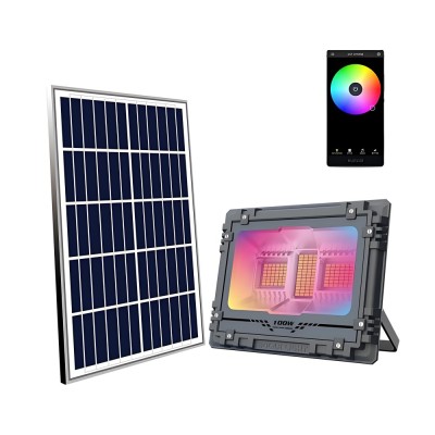 Smart Control Solar Luminaire with Bluetooth Music Rhythm IP67 800W RGB Solar LED Flood Light