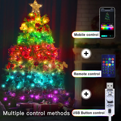 USB 5V Bluetooth Music APP Addressable Fairy Lights Party Garland Christmas Decoration RGBIC LED String Light