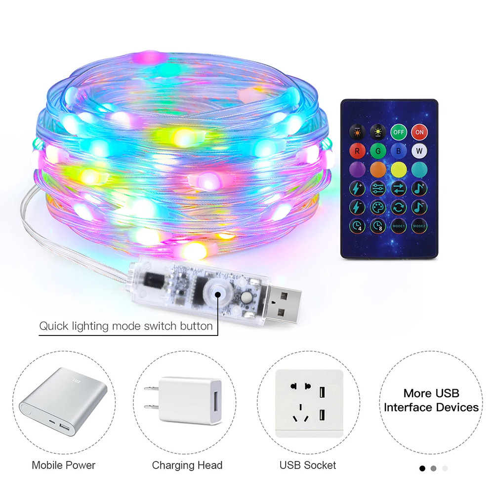 USB 5V Bluetooth Music APP Addressable Fairy Lights Party Garland Christmas Decoration RGBIC LED String Light