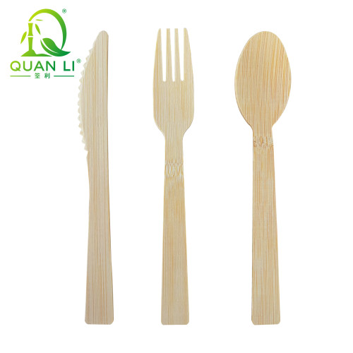 QL 17cm Bamboo Cutlery Wholesale | Eco-friendly Disposable Bamboo Spoon Fork Knife