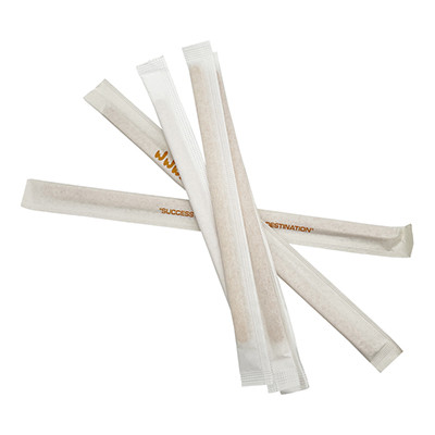 Paper wrapped bamboo coffee stirrer