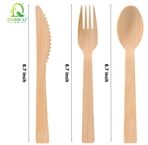 Disposable Bamboo Cutlery Set Wholesale QL Eco-Friendly Bamboo Spoon | Fork | Knife 170mm